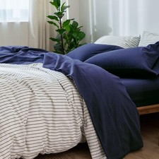 Queen Bedding Sheet Set 100 Washed Cotton Linen Like Soft Breathable Durable