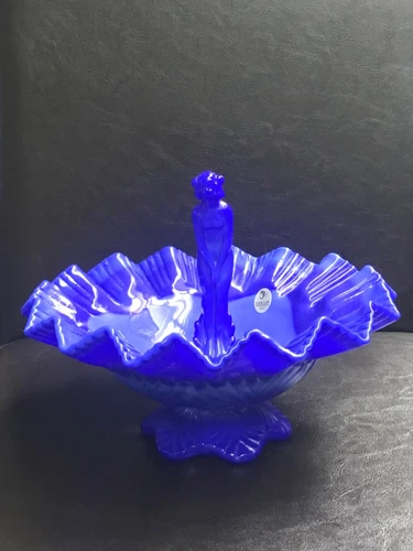 Fenton PERIWINKLE BLUE SLAG SEPTEMBER MORN NYMPH W/BOWL