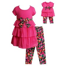 Girl and Doll Matching Pink Tiered Dress Legging Outfit ft American Girl 18"