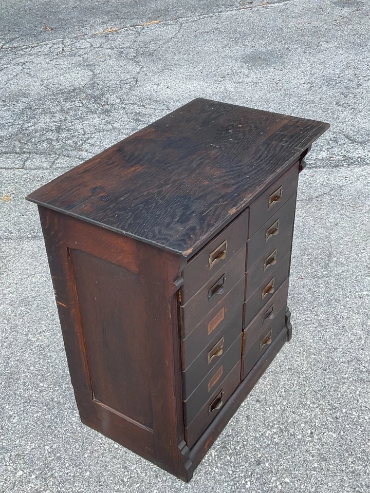 редкий индийский деревенский шкаф-магазин wabash из тигрового дуба с 12 ящиками примитивный антикварный - Изображение 3 из 4