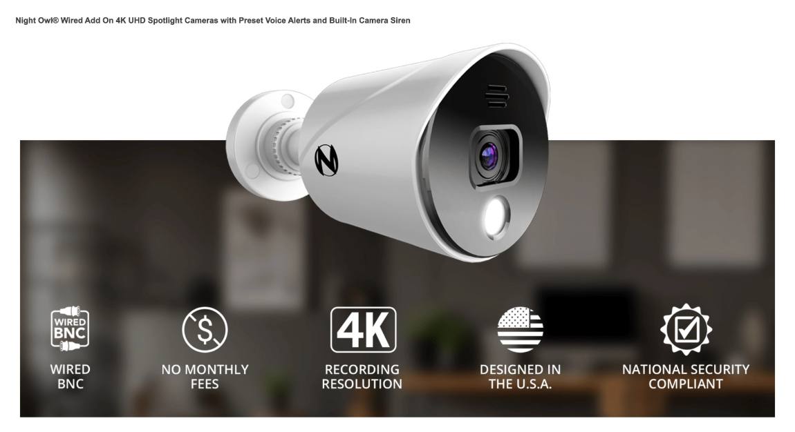 Night Owl CM-DP8LSA-B 4K Ultra HD Wired Security Add-on Camera