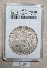WPCoins ~ 1921 ANACS AU53 Morgan Dollar VAM-13 Top 100