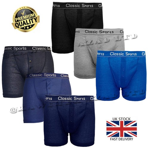 6x Classic Sports Men's Boxers Shorts Underwear Trunks Button Fly