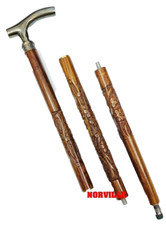 Handmade antique brass Royal Handle Brown wood flower engraved walking stick