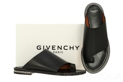 NEW GIVENCHY LUXURY BLACK LEATHER CHAIN THONG SANDALS FLIP FLOPS SHOES 37/US 7