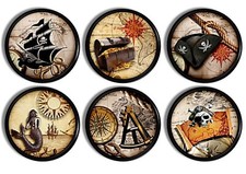 Pirate Map Cabinet Knobs – Nautical Adventure Treasure Drawer Pulls, 6 piece Set