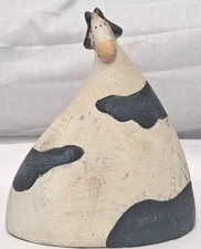 Vintage Primitive Whimsical Daisy Cartoon Cow Clay Art Pottery Handmade/Painted