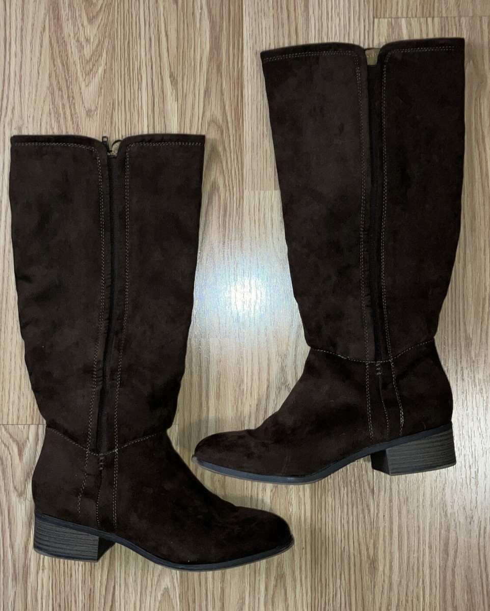 Women’s Dark Brown Faux Suede Zip High Boots Target Size