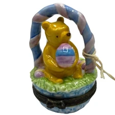 Disney Winnie the Pooh Tiny Easter Basket Trinket Box Keepsake Ceramic With Tag