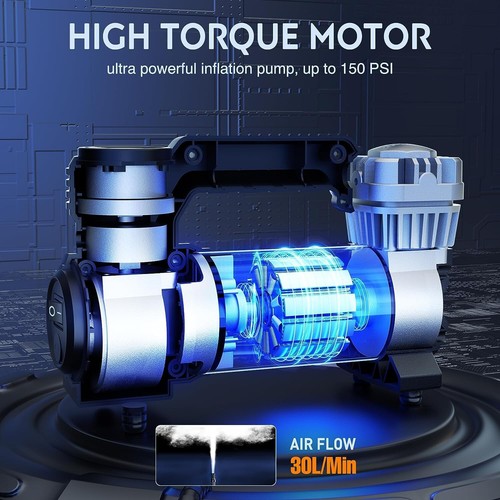 Inflador de neumáticos compresor de aire portátil Nilight 12 V resistente 120 PSI metal - Imagen 8 de 9