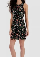 Sam Edelman Womens' Black Peony Mini Embroidered Sheath Dress Size 12