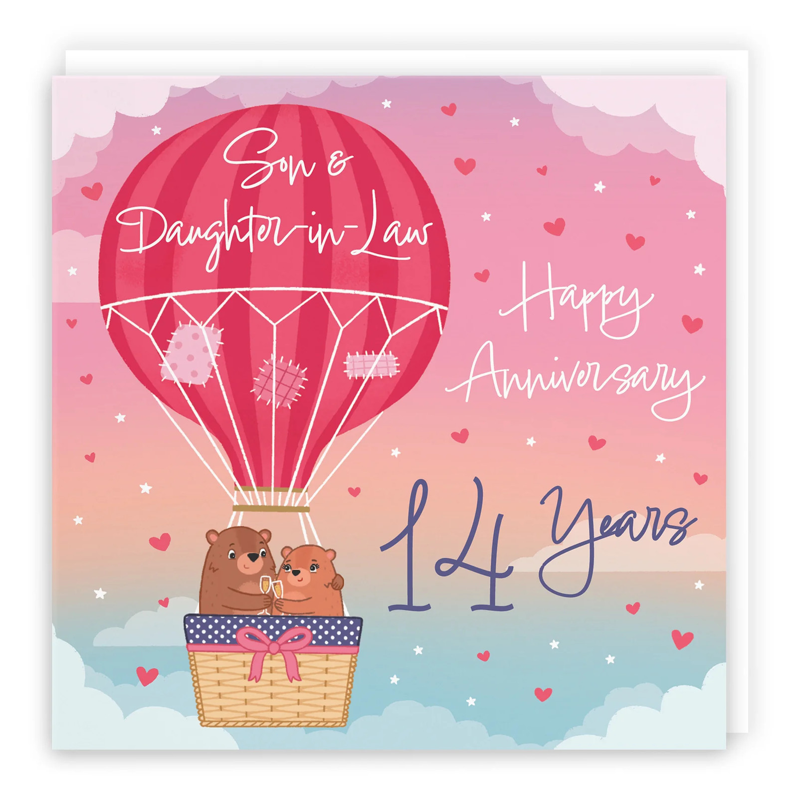 14th Son And Daughter-in-Law Hot Air Balloon Anniversary Card Cute Bears