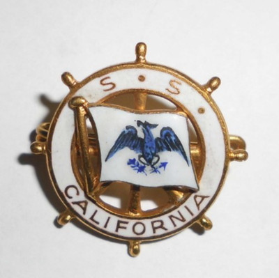 ''S.S. California'' der Anchor Line Reederei, Emaillierte Anstecknadel, Abzeichen