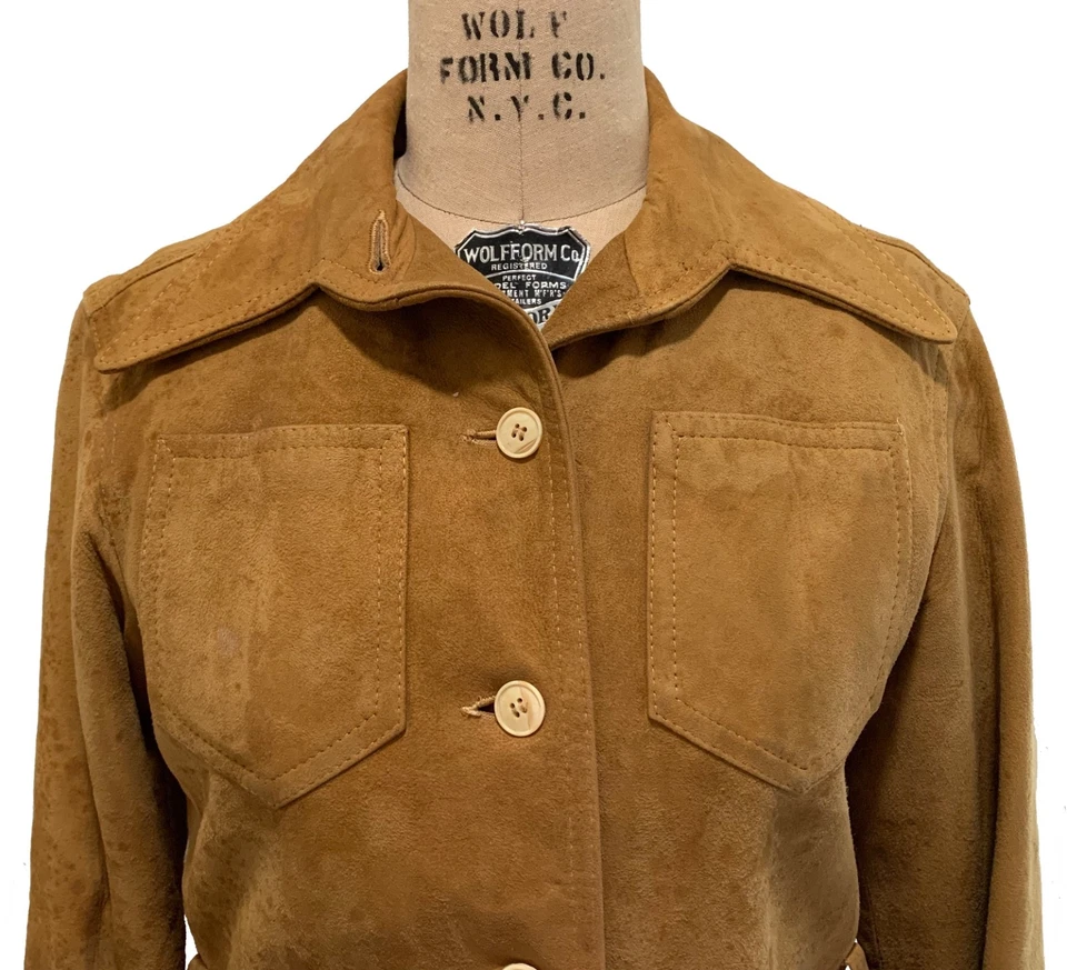 CALVIN KLEIN Vintage 70s Women's LS Suede Shirt Jacket with Belt - Sz S Trending - Image 4 of 4