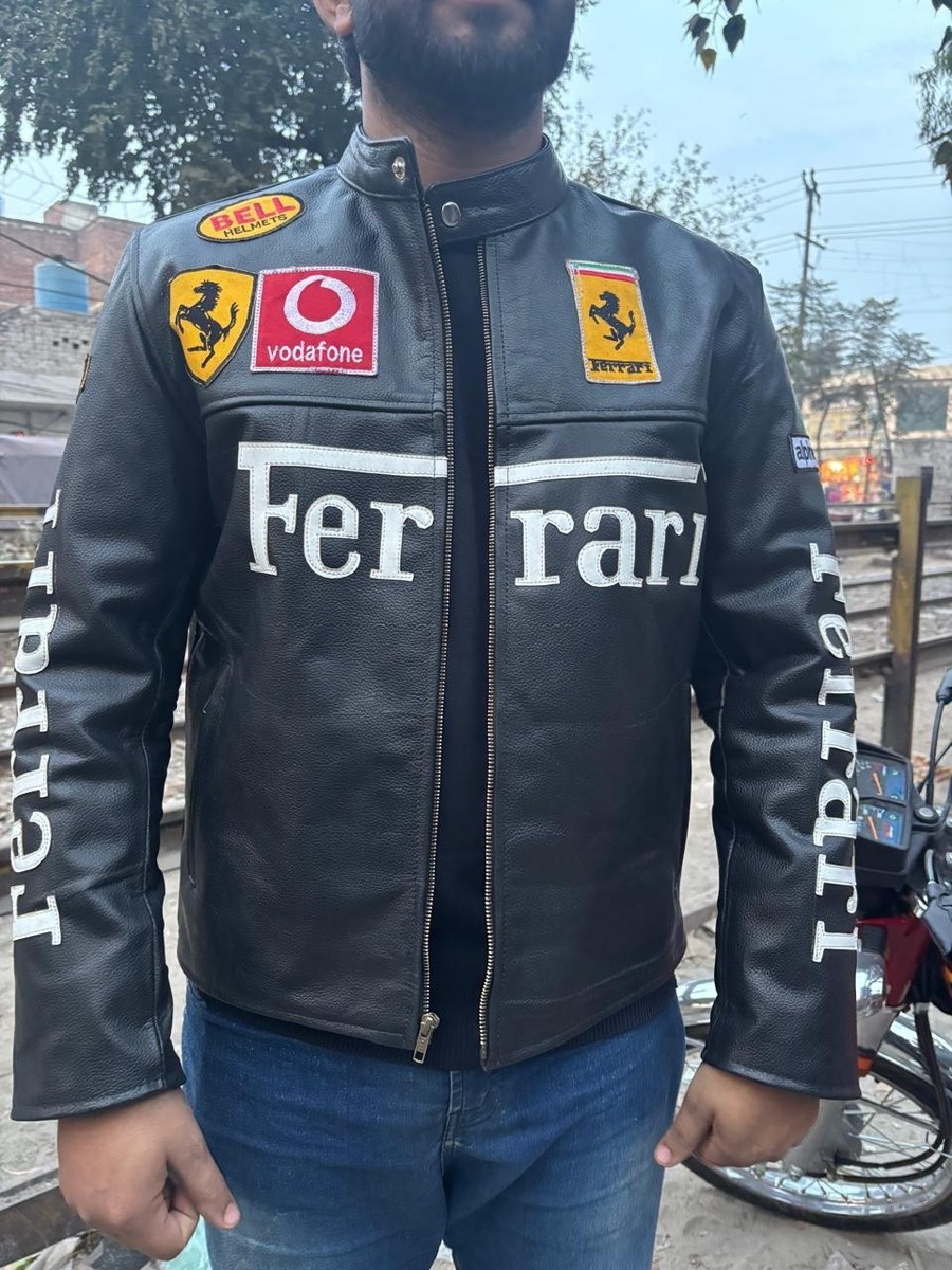 Veste Bomber Ferrari En Cuir - Taille L, Style Motard/racing, Neuve Avec étiquettes