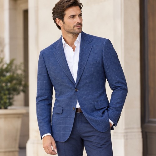 Pal Zileri, Vintage Pal Zileri Blazer Men’s 40R Blue Windowpane Check 100% Wool Italy