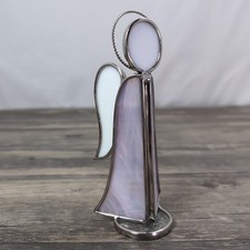 Leaded Stained Glass Angel 7  Tall White Beautiful Handmade Votive Candle Holder