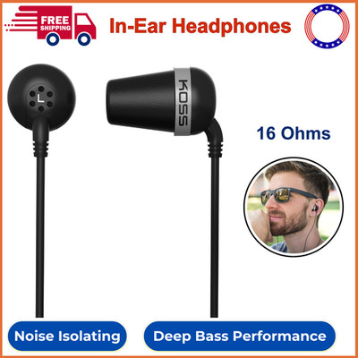 Koss 'The Plug' In-Ear Headphones Black, Deep Bass Performance 16 Ohms Impedance