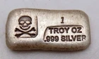 1 oz Hand Poured Silver Bar / Skull & Bones  #6