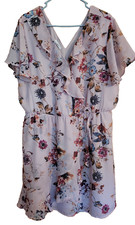 Maurices 1X Floral Mauve Pink V-Neck Ruffle Dress Chiffon Flutter Short Sleeve