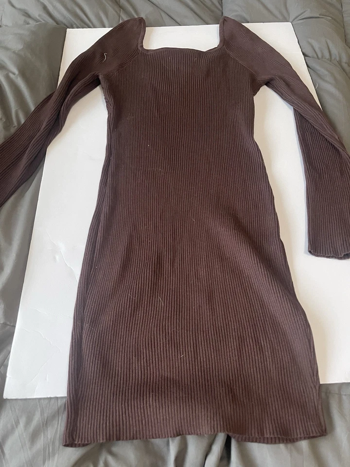Madden NYC Size Medium 7-9 Rib Knit Long Sleeve Dress Brown Bodycon - Image 4 of 4