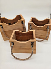 Set of 3 Rustic Wood Baskets w/ Twisted Wire Handles   Farmhouse Decor Planter