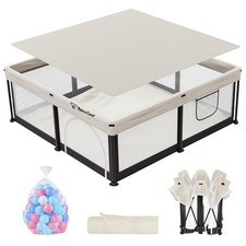 Baby Playpen, Portable Indoor Outdoor Play Area with Balls, Beige, 50x50x27 I...