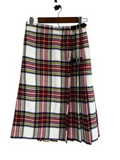 Vintage Scottish Wool Plaid Skirt Red 26" Fringe Tartan Kilt Heritage Pleated
