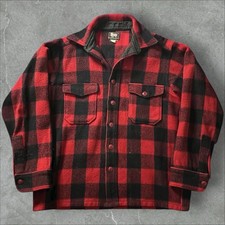 Vintage 1950s Woolrich Buffalo Check Wool Button Shirt Large