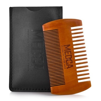 Wooden Beard Comb With Leather Case - Handcrafted Solid Beechwood Beard, Mustac_