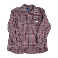 Carhartt Flannel Shirt Mens XL Loose Fit Burgundy Plaid Workwear Button Front