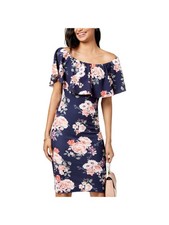 CRAVE FAME Womens Body Con Knee Length Dress Navy Sleeveless Juniors XS