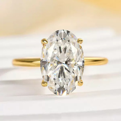 6Ct Huge Oval Cut Colorless Moissanite Solitaire Bridesmaid Ring 14k Gold Plated