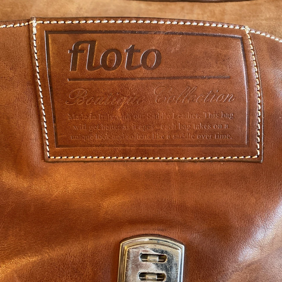 Floto Italian Leather Honey Brown Color Briefcase Laptop Messenger Bag w/Strap - Image 4 of 4
