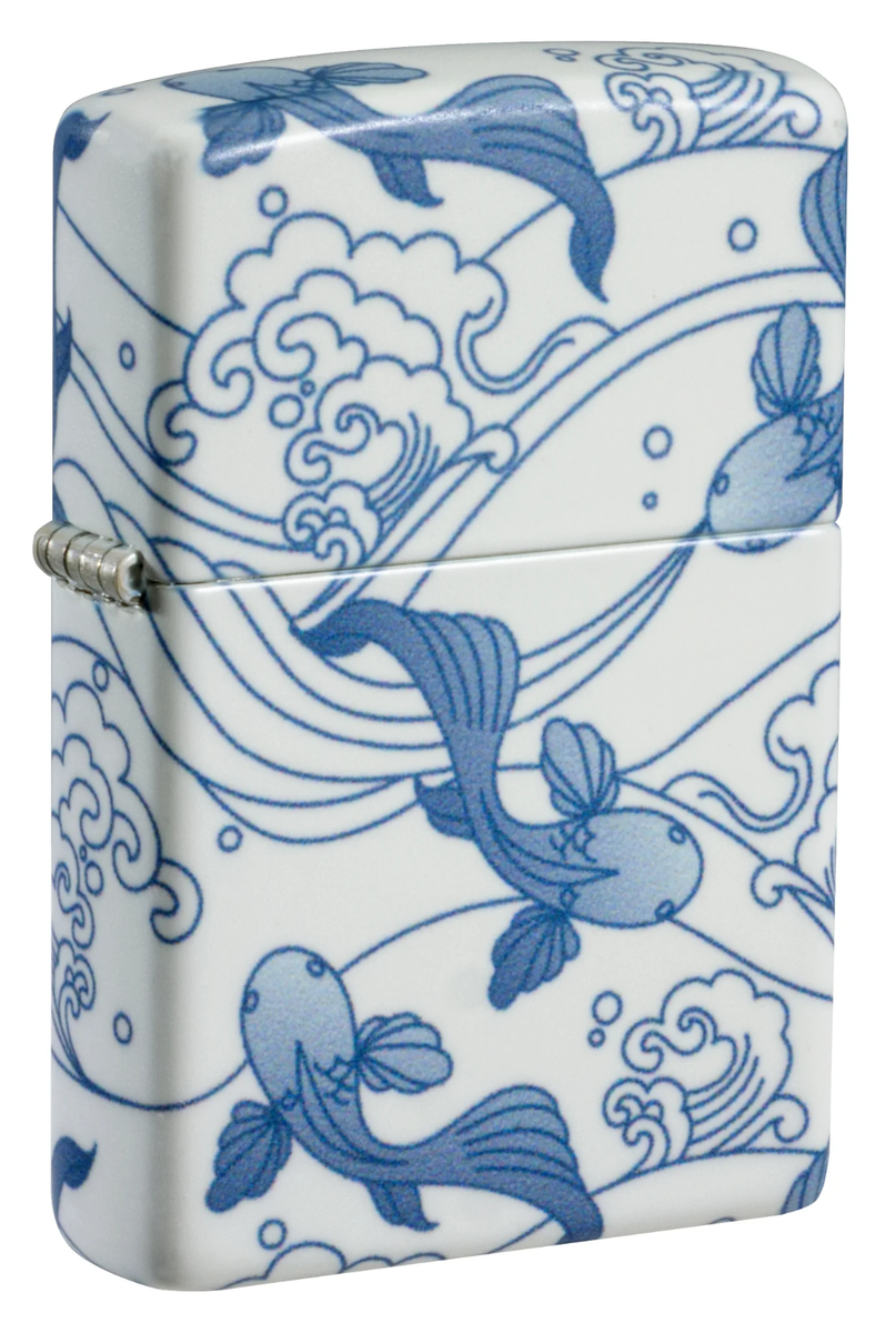 ピッポ Zippo Windproof Blue Koi Fish Lighter, Chinese Porcelain, 46948
