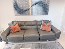 Grey Leather Sofa 5 Seater Modern Pad Arms Solid 250x92x85cm Used
