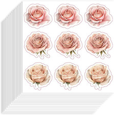 180Pcs Pink Rose Stickers Self-Adhesive Paper Decorative Stickers Waterproof Flo