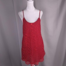 Cinema Etoile Nightgown Womens Medium Red Sheer Floral Overlay Slip Dress