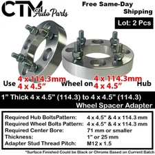 2x 1" Thick 4x4.5" (4x114.3mm) Wheel Spacer Adapter Fit 4Lug Acura Honda Hyundai