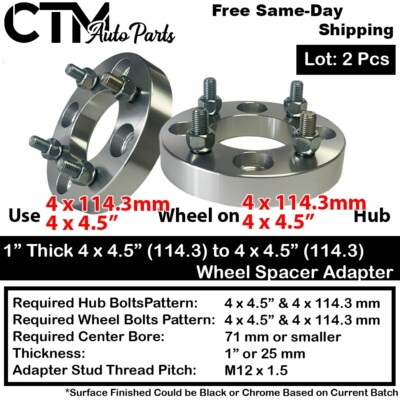 2x 1'' Thick 4x4.5'' (4x114.3mm) Wheel Spacer Adapter Fit 4Lug Acura Honda Hyundai