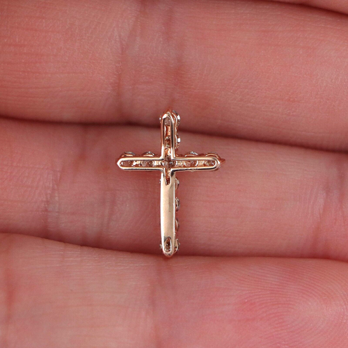 18K Rose Gold 0.38ct Brown Round Diamond Cross Pendant 18'' Chain Necklace - Picture 7 of 7