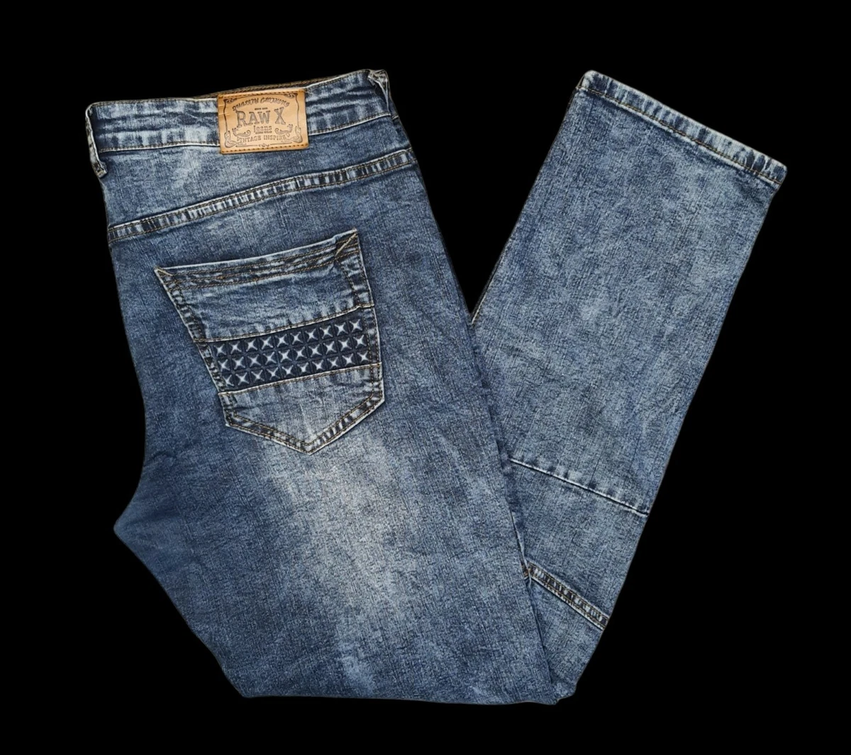 RAW X Stretch Medium Dark Acid Wash Denim Jeans Mens Size 38 Standard