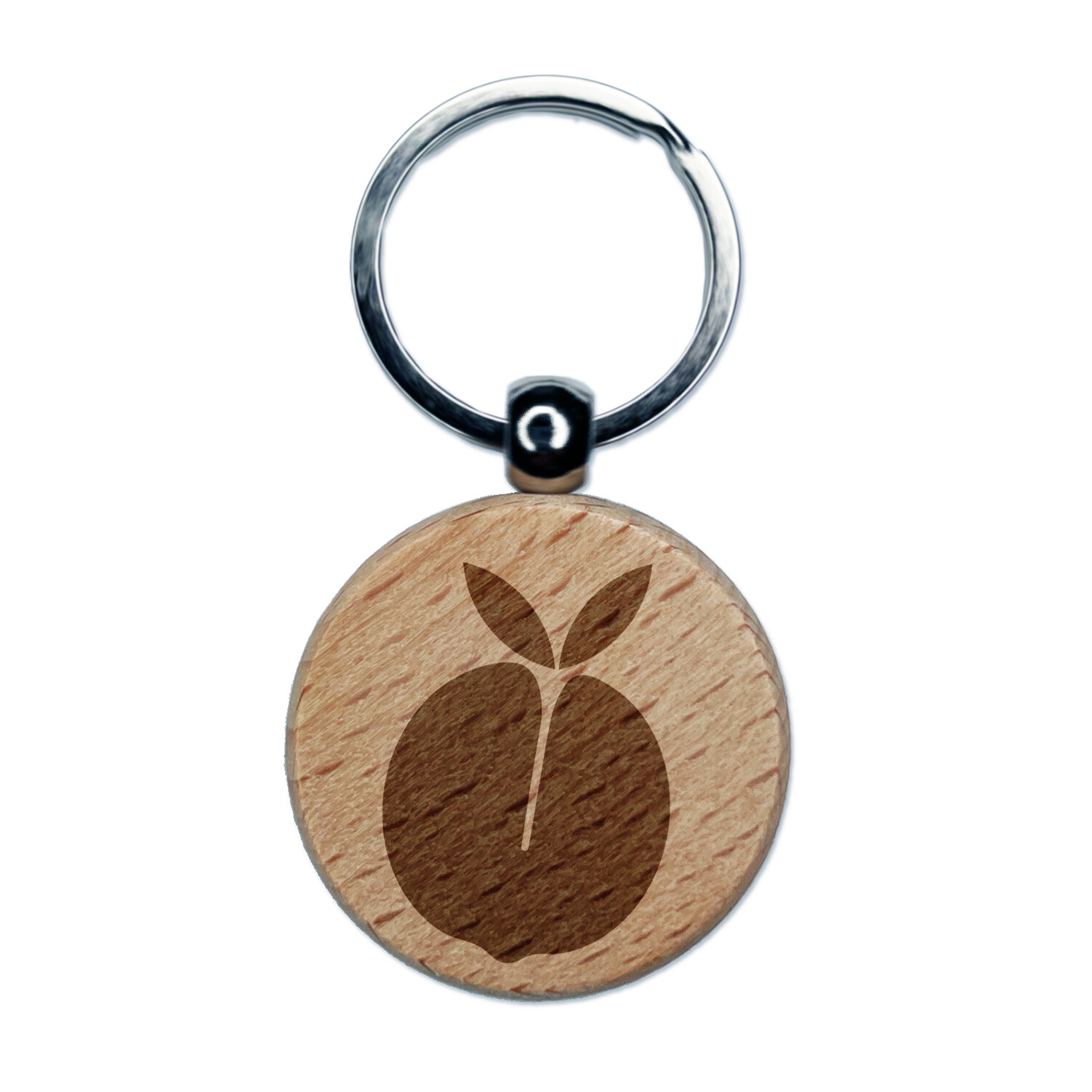 Peach Silhouette Fruit Engraved Wood Round Keychain Tag Charm