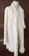 NWT St John White Ivory Cardigan Coat Fringed Trim Wool Blend Knit sz XL