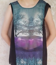 Womens Size 10 Black Sheer Sleeveless Forest Design Float Top From George