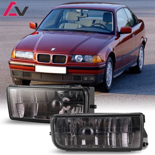For BMW E36 92-98 Smoke Lens Pair Bumper Fog Light Front Lamps Replacement Bulbs