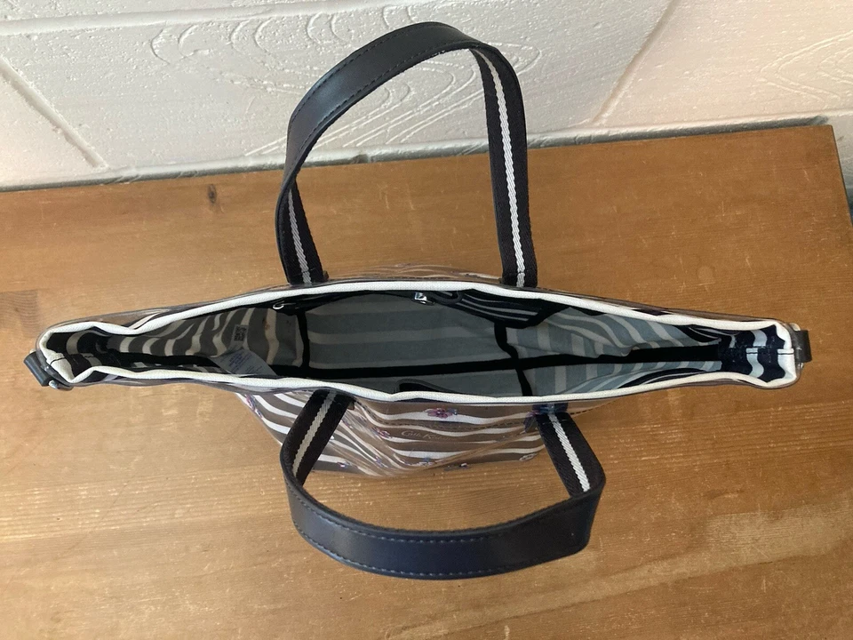 Cath Kidston Blue And White Stripe &pink Flower Pattern Tote Style Bag - Image 4 of 4