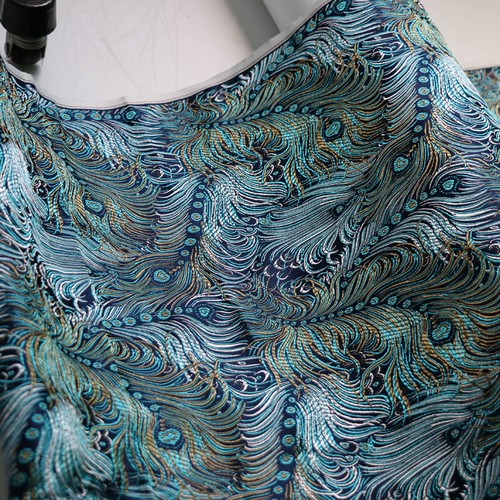 1 Yard Peacock Feather Viscose Material Chinese Ethnic Brocade Fabric Jacquard - 第 1/9 張圖片