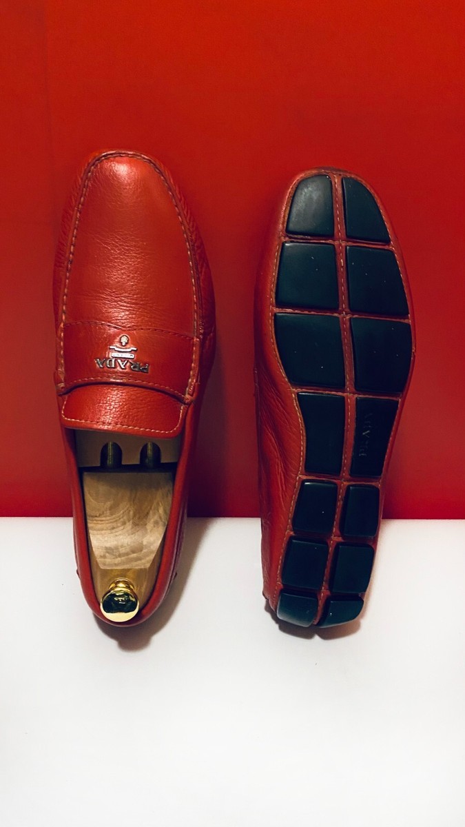 $889.00 !! PRADA MEN'S LUXURY RED LEATHER COMFORT LOAFERS