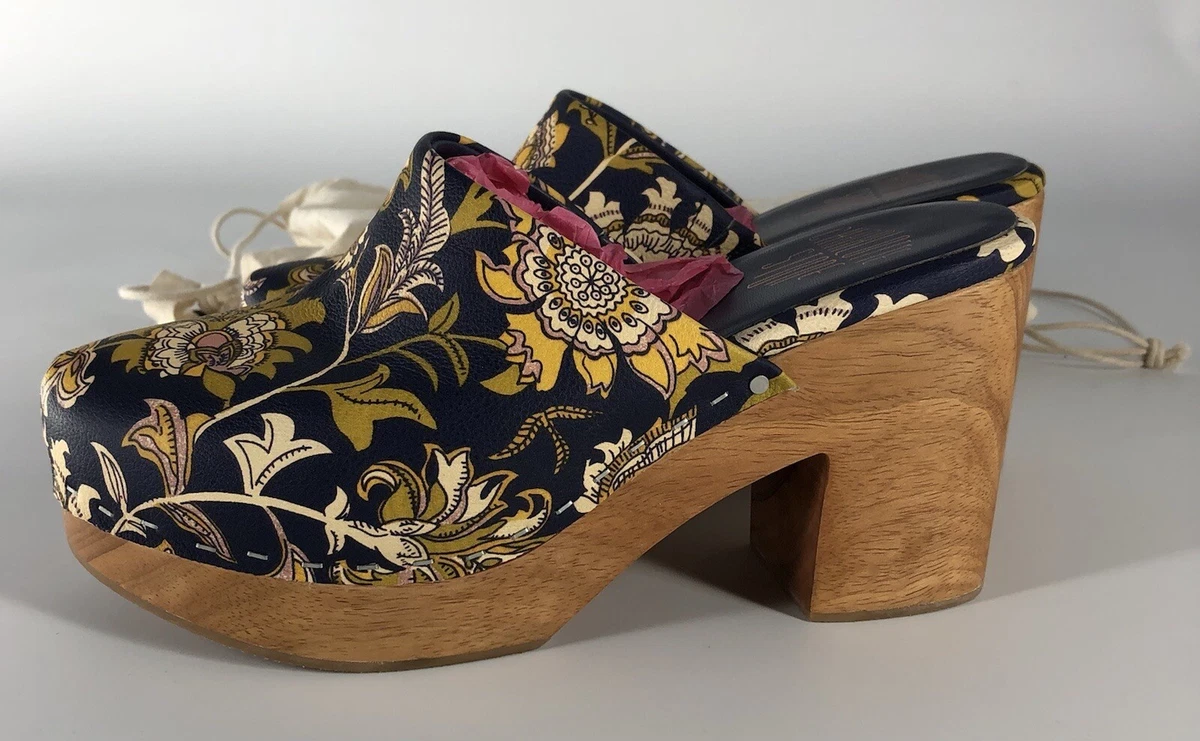 Charlotte Stone Marlo Paz Thistle Slip on Wooden Clog Shoes 6 Floral